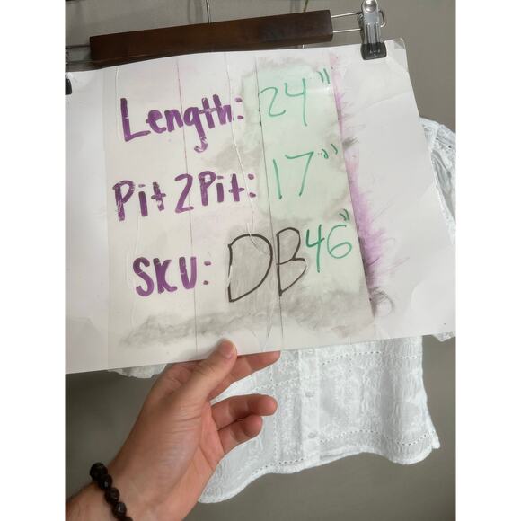 Taelynn White Coquette Button Up Puff Sleeve Embroidered Sz M Fairy Cottage Y2K - Picture 4 of 13